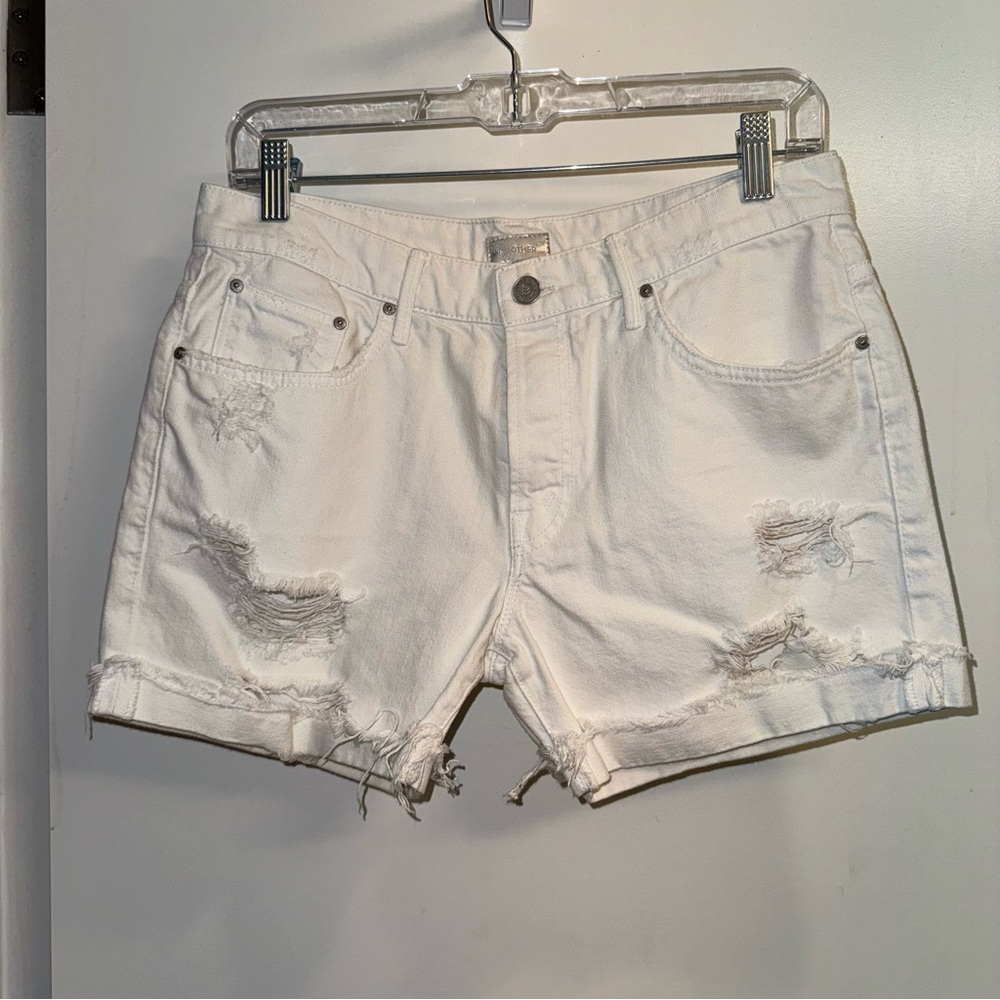 MOTHER White Distressed Jean Shorts
